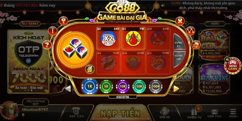 Giao diện bầu cua chân thực