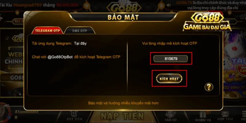 Kích hoạt OTP để đảm bảo bảo mật